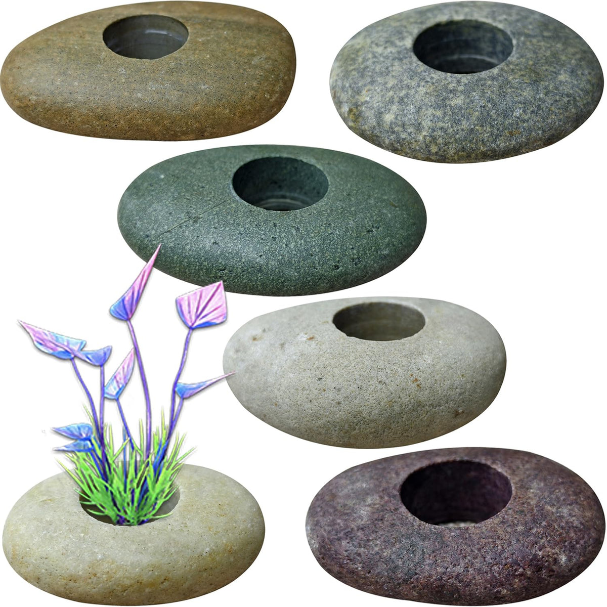 XIOFU pesas para plantas con piedras de río naturales, aspecto auténtico en el acuario.