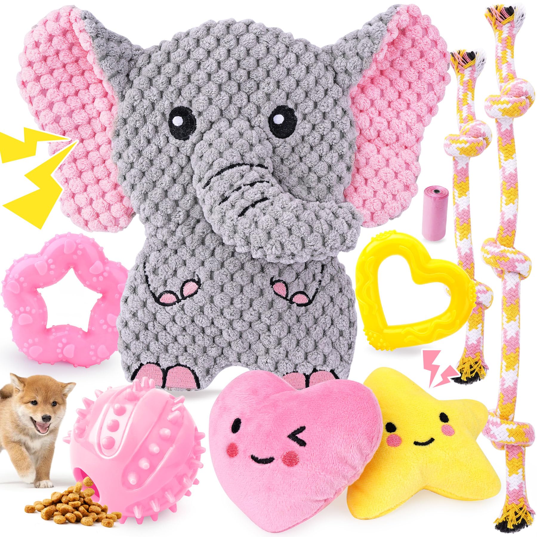 Juguetes rosados xiugoal para perrito, pack de 9, estimula juego diario.