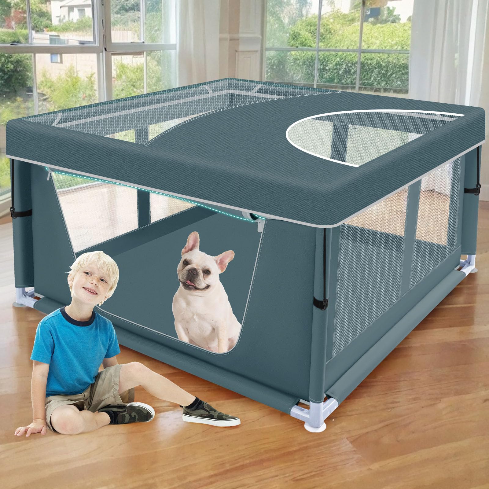 XVISHX jaula para cachorros con cubierta removible, espacio amplio para jugar.