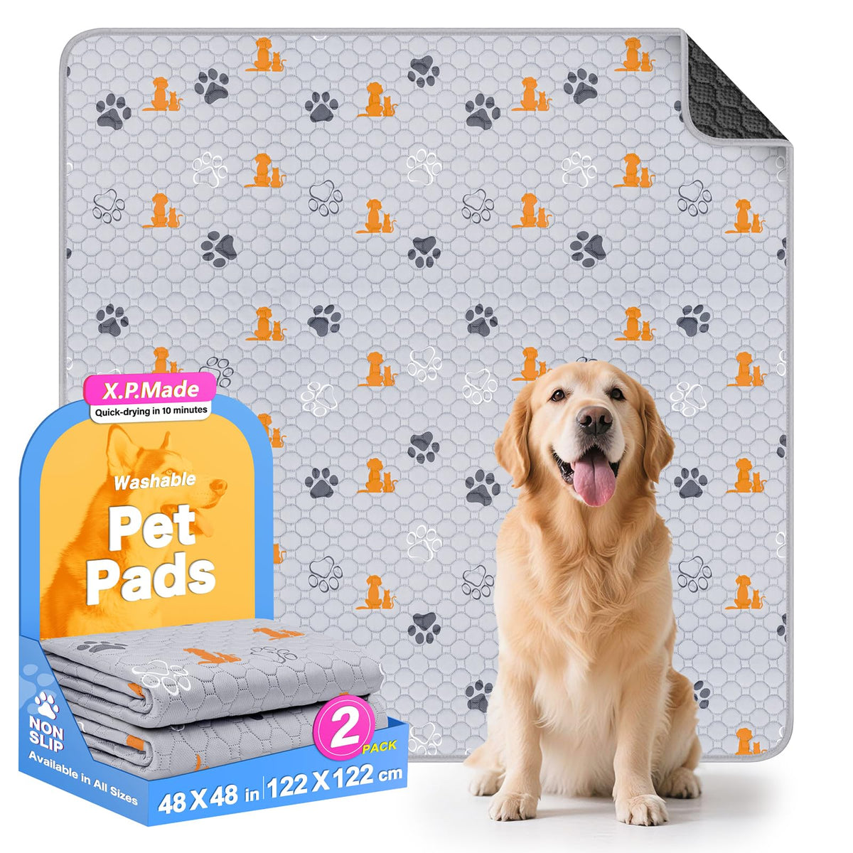 X.P.Made almohadilla lavable para perros, vista frontal, absorción y protección del piso.