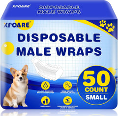 XPCARE pañales desechables para perro macho, enfocado en el empaque para viaje cómodo
