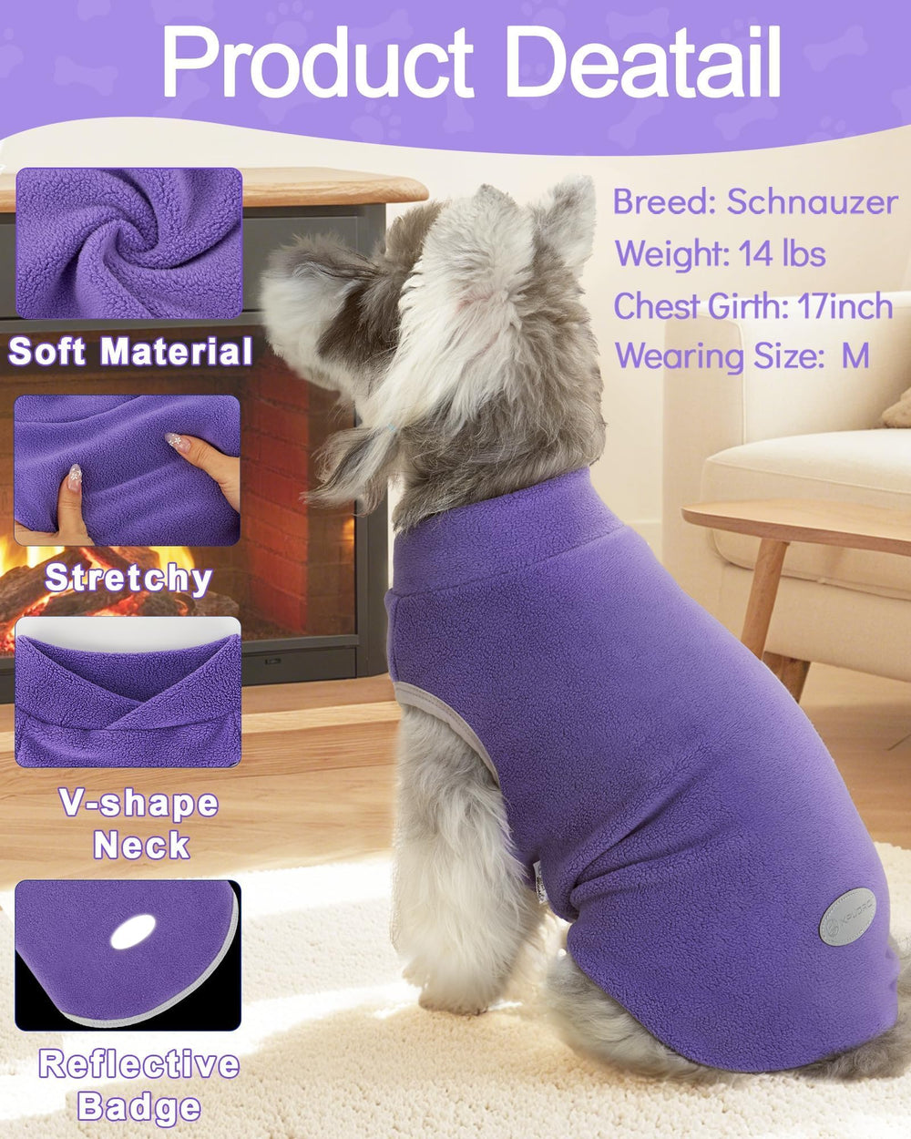 XPUDAC 4 piezas: sudadera forro polar dorso, mantiene al perro cálido tras caminatas.