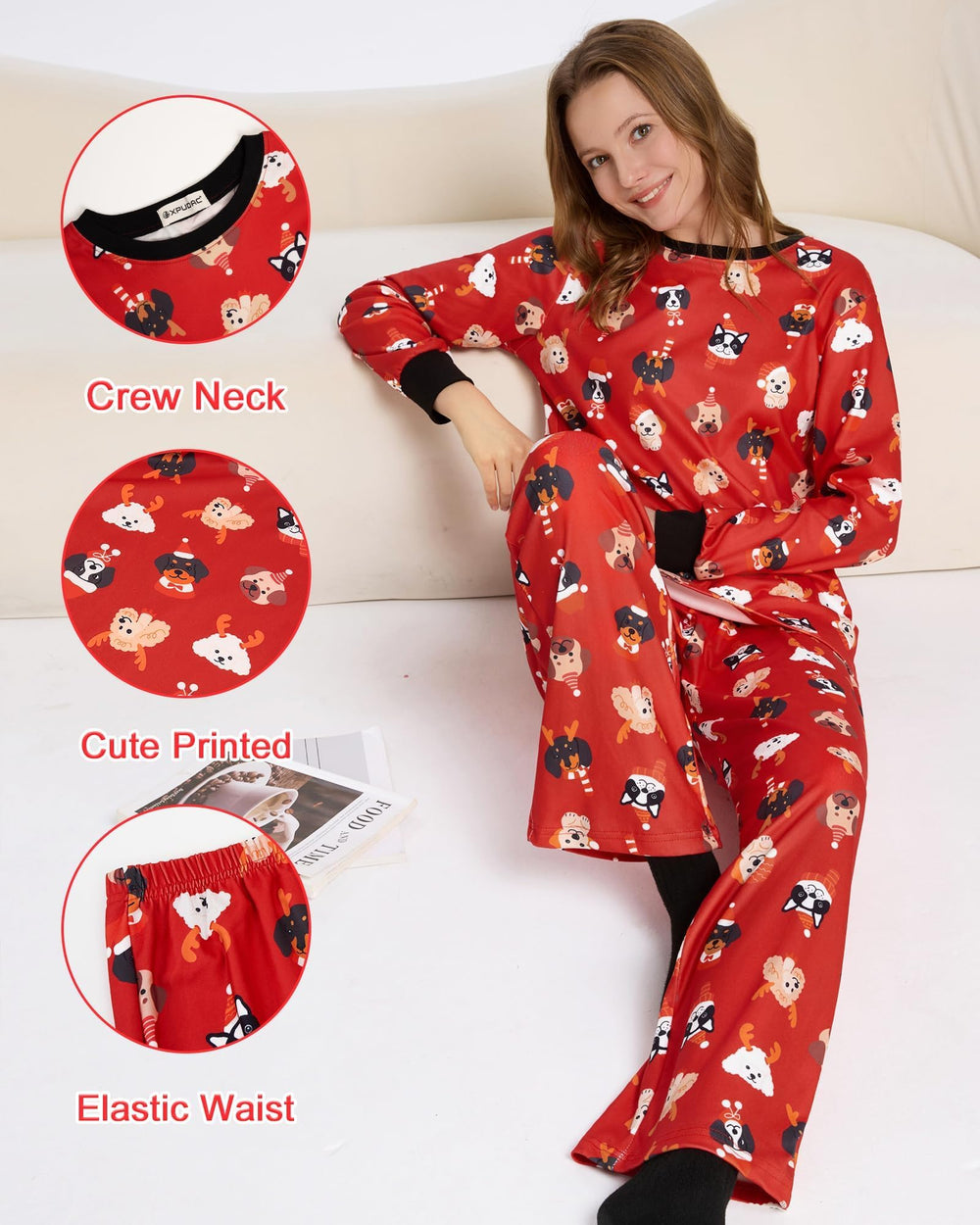 XPUDAC conjunto navidad para dueño y perro, estampado festivo para mujer