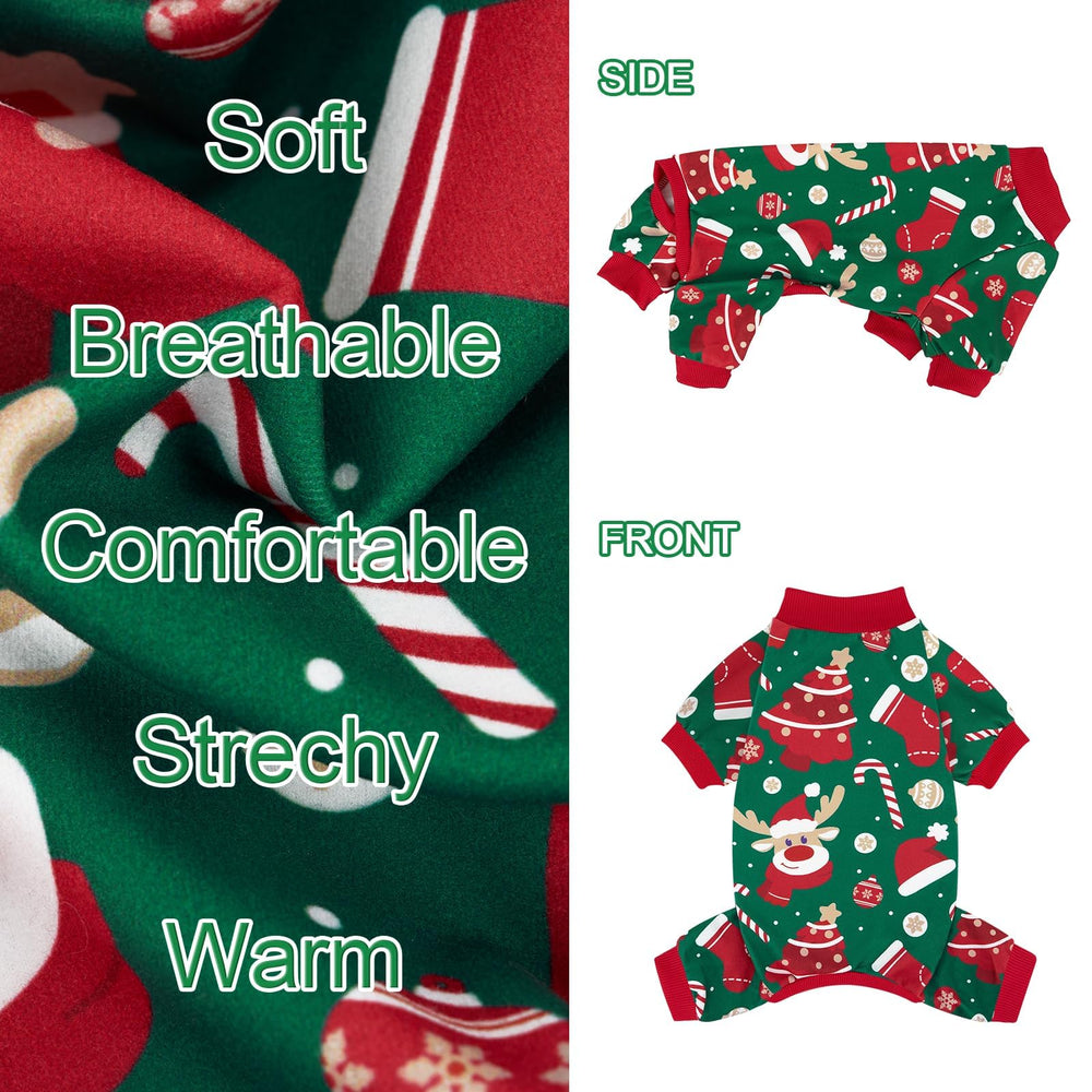 XPUDAC pijama navideño para perro, ajuste elástico, garantiza movilidad y comodidad.