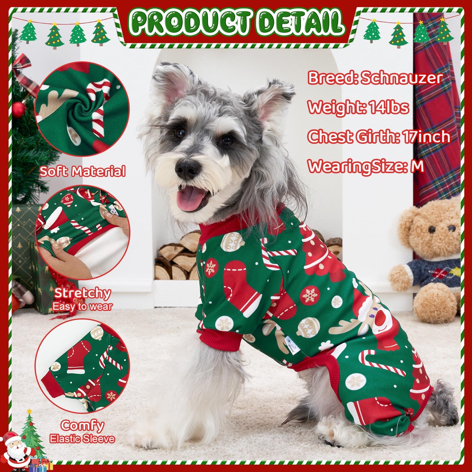 XPUDAC pijama navideño para perro, diseños navideños, ideal para fiestas.