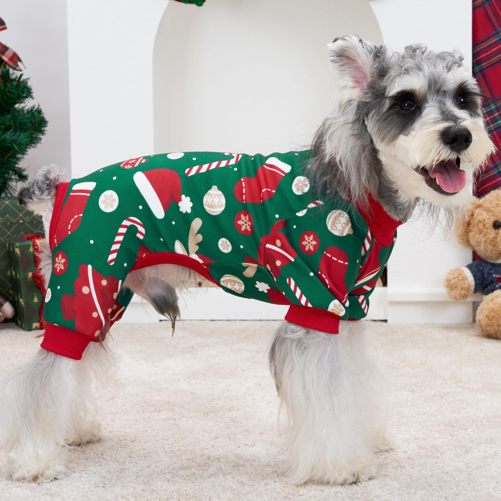 XPUDAC pijama navideño para perro, impresión de renos y árboles, ideal para celebraciones.