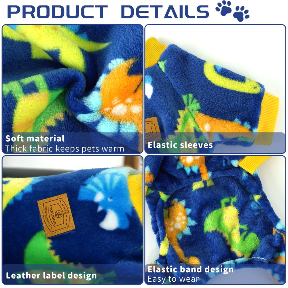 XPUDAC pijama para perro con dino, dorso, diseño cálido para interior y exterior.