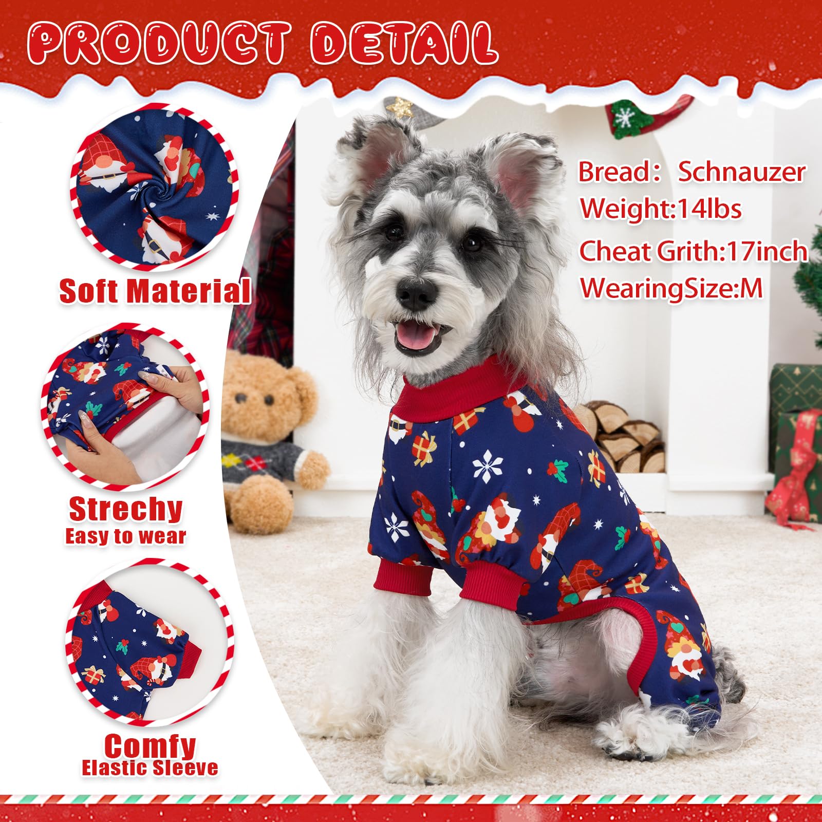 XPUDAC pijamas navideñas para perro con accesorios festivos; diseño vistoso