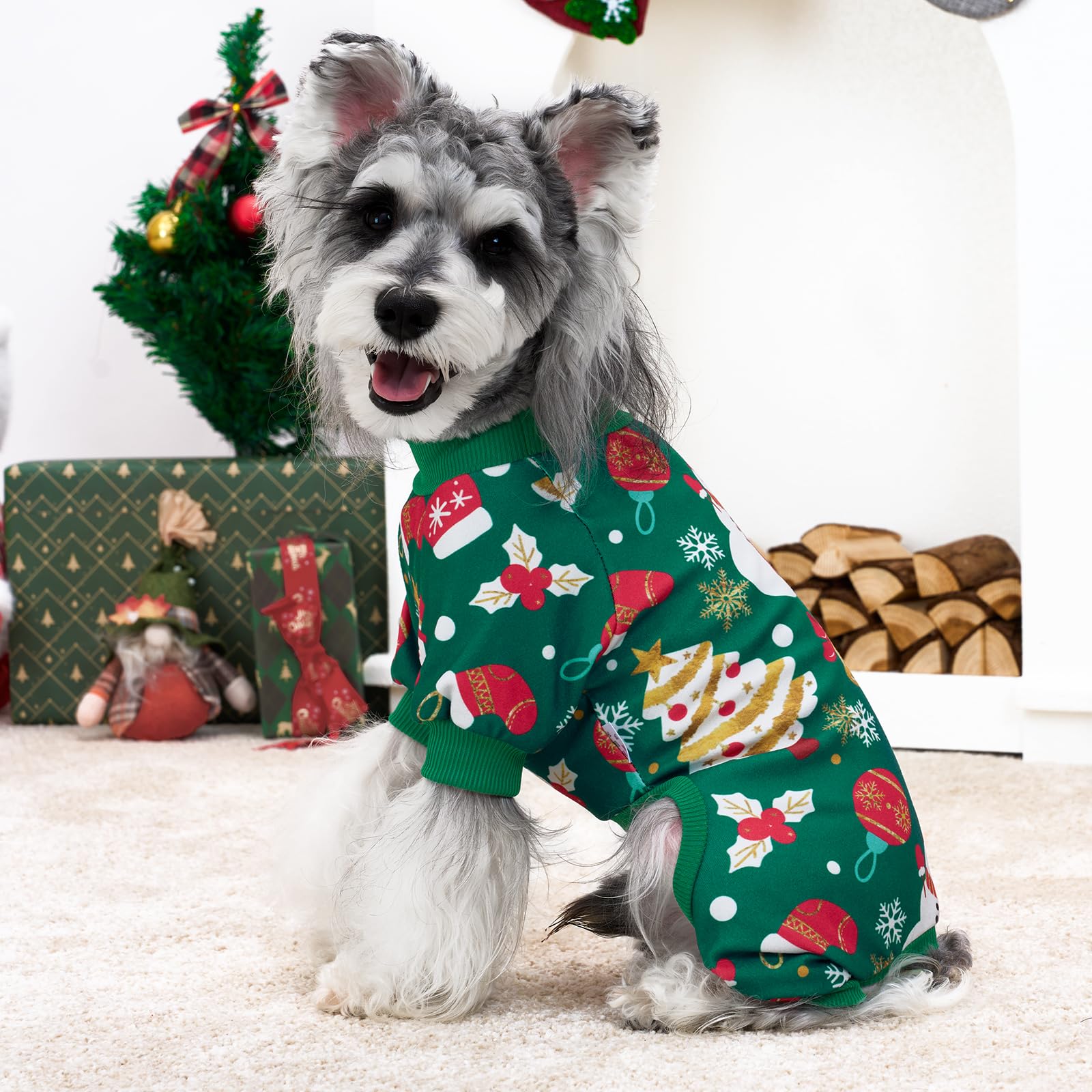 XPUDAC pijamas navideñas para perro con motivo de árbol navideño; cálido y suave