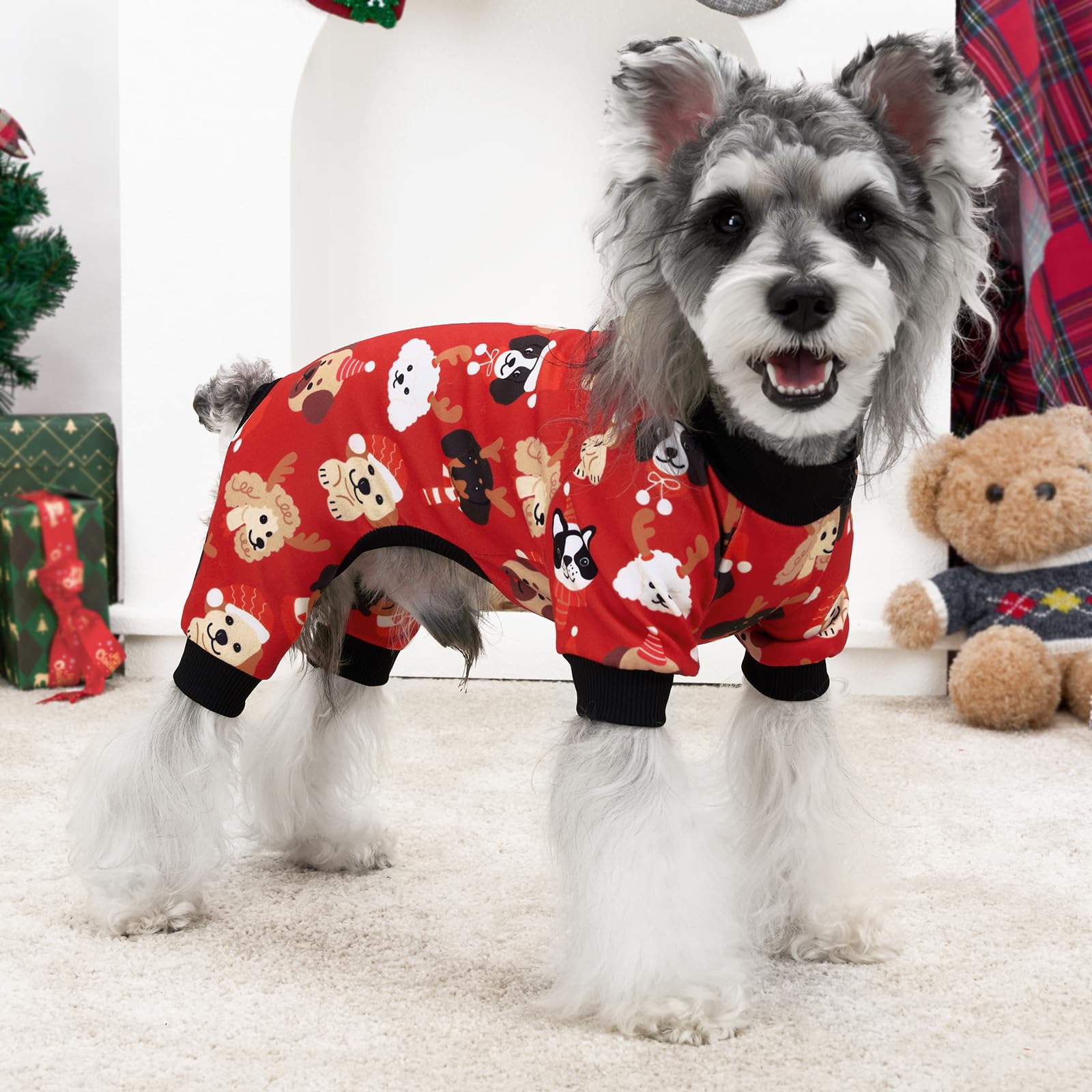 XPUDAC pijamas navideñas para perro con muñeco de nieve; fácil de vestir