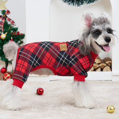 XPUDAC pijamas para perro con cuadros navidad, vista lateral y estilo festivo