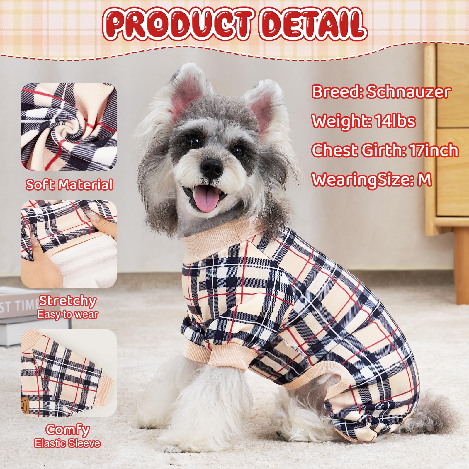 XPUDAC pijamas para perros, cuello elástico, colocado fácilmente.