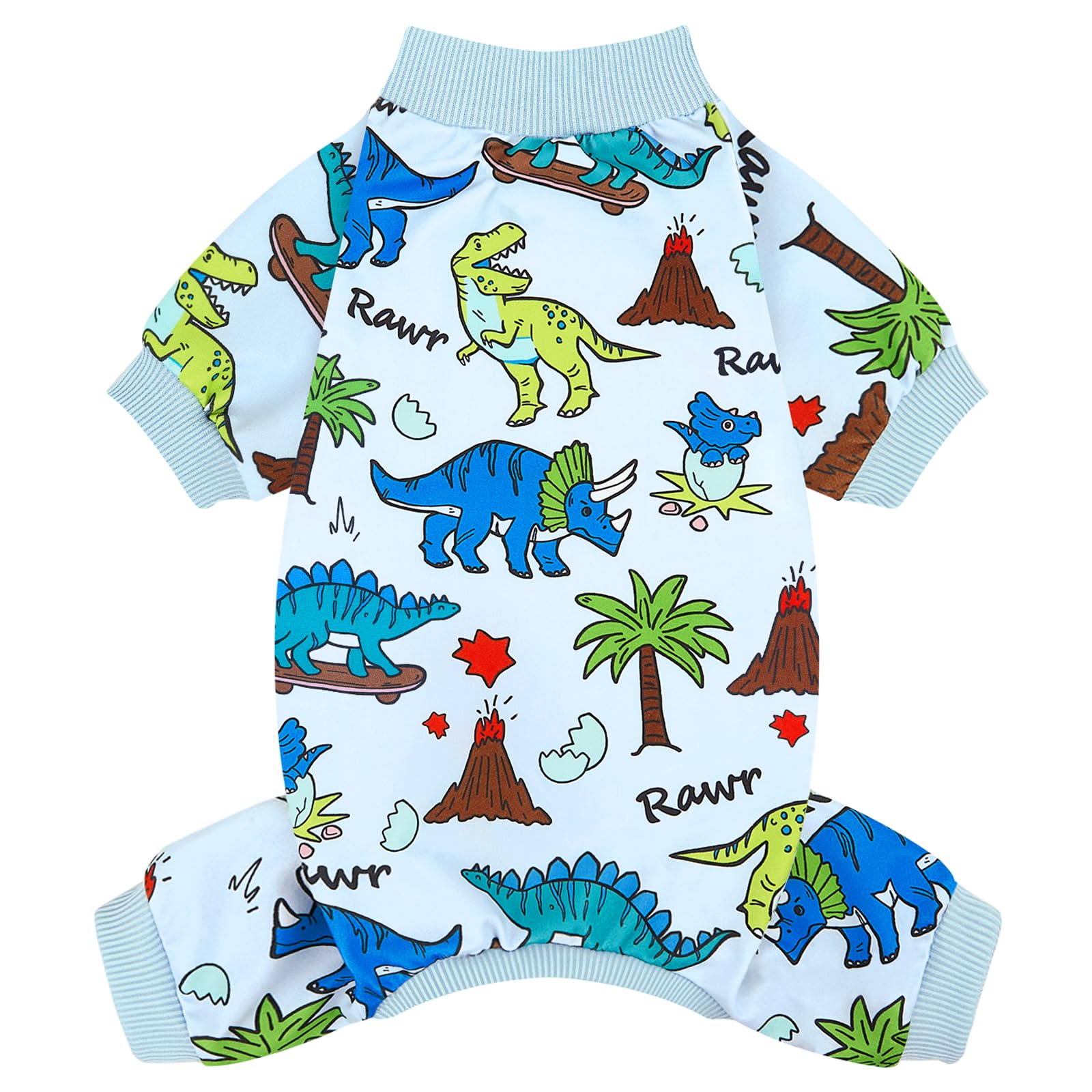 XPUDAC pijama perro dinosaurio, frente del conjunto, descanso cómodo para tu mascota.