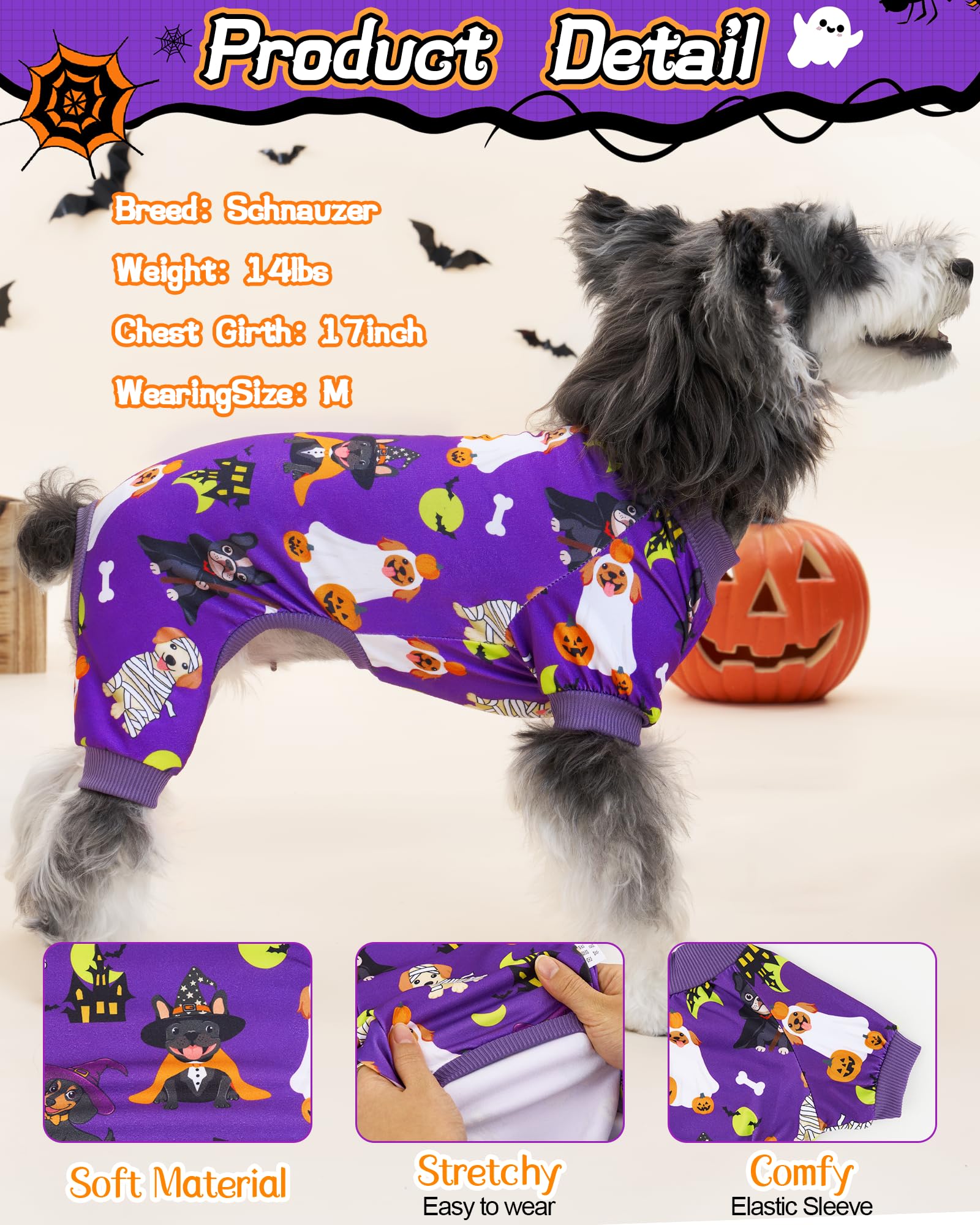 XPUDAC pijama con temática de calabaza para perros, diseño alegre para salidas.