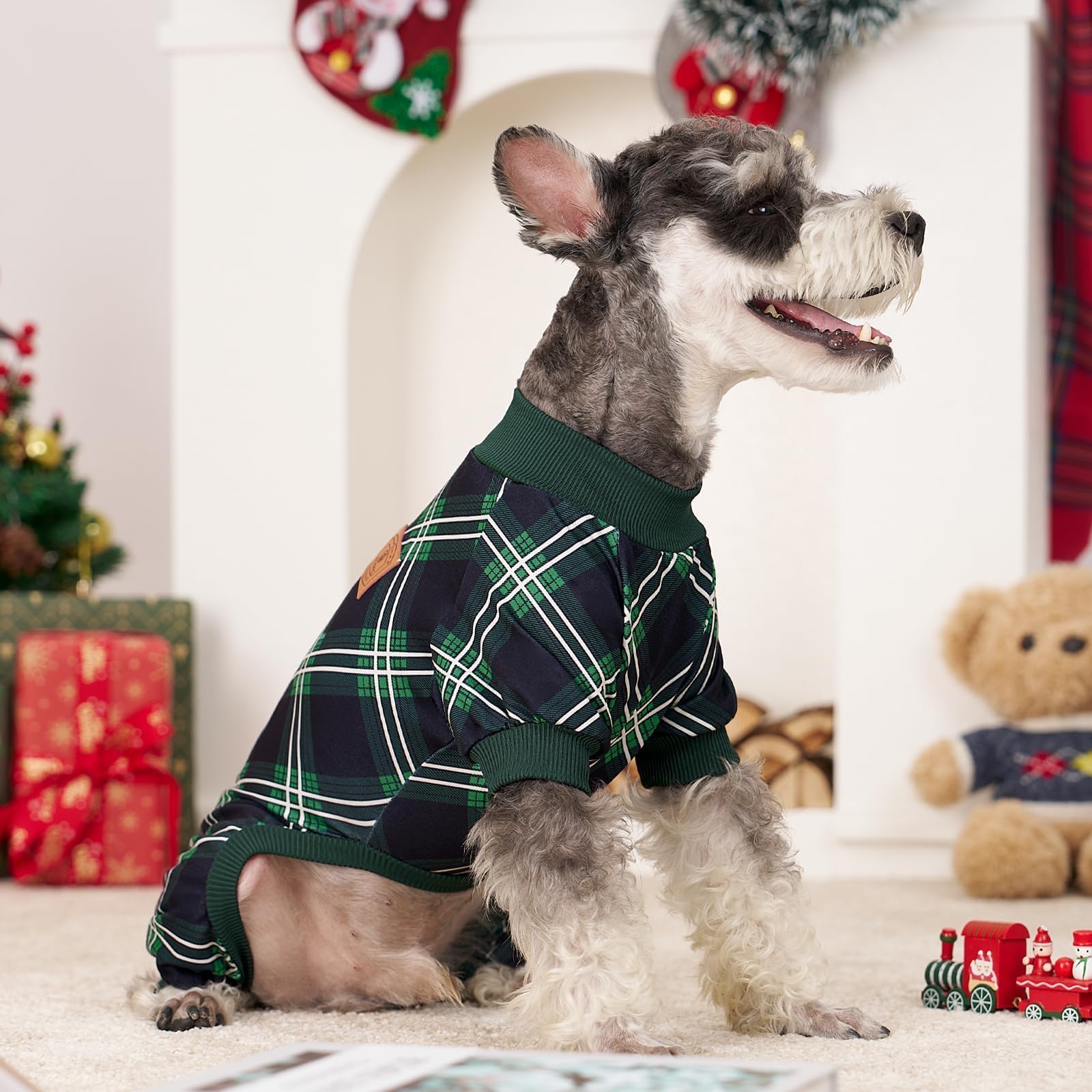 XPUDAC pijama perrito plaid navideño, talla extragrande para ajuste cómodo.