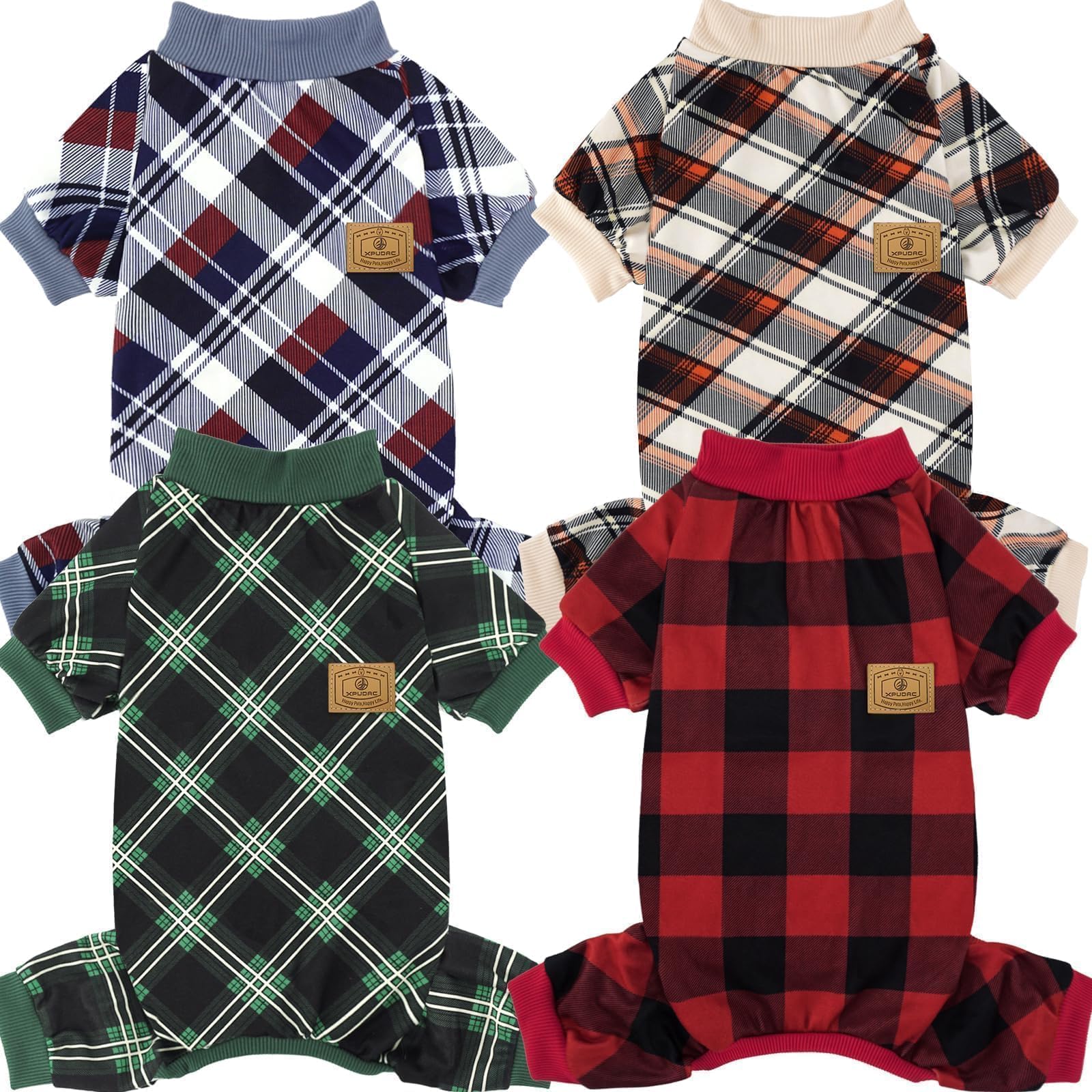 Pijamas XPUDAC para perros pequeños, pack navideño plaid para abrigo nocturno