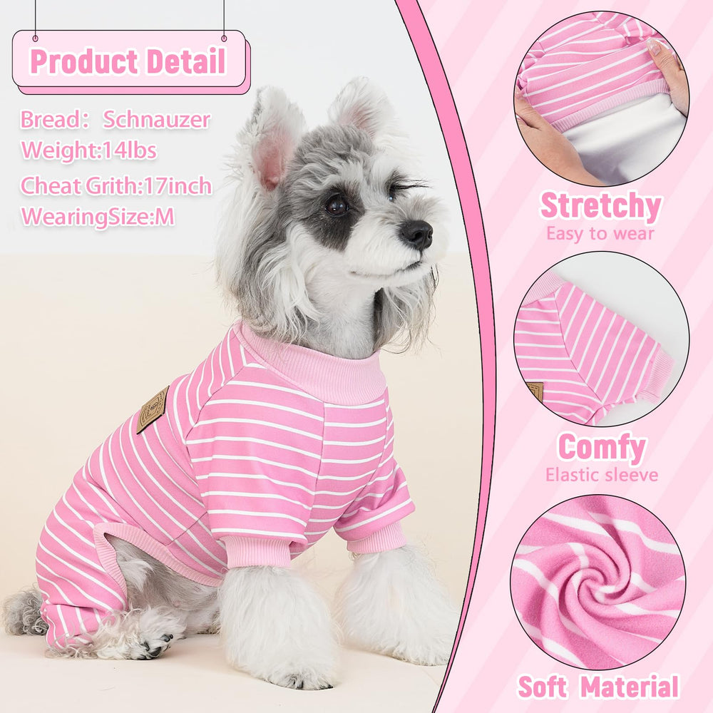XPUDAC pijamas para perros rayados rosa, ajuste suave para paseos y relajación