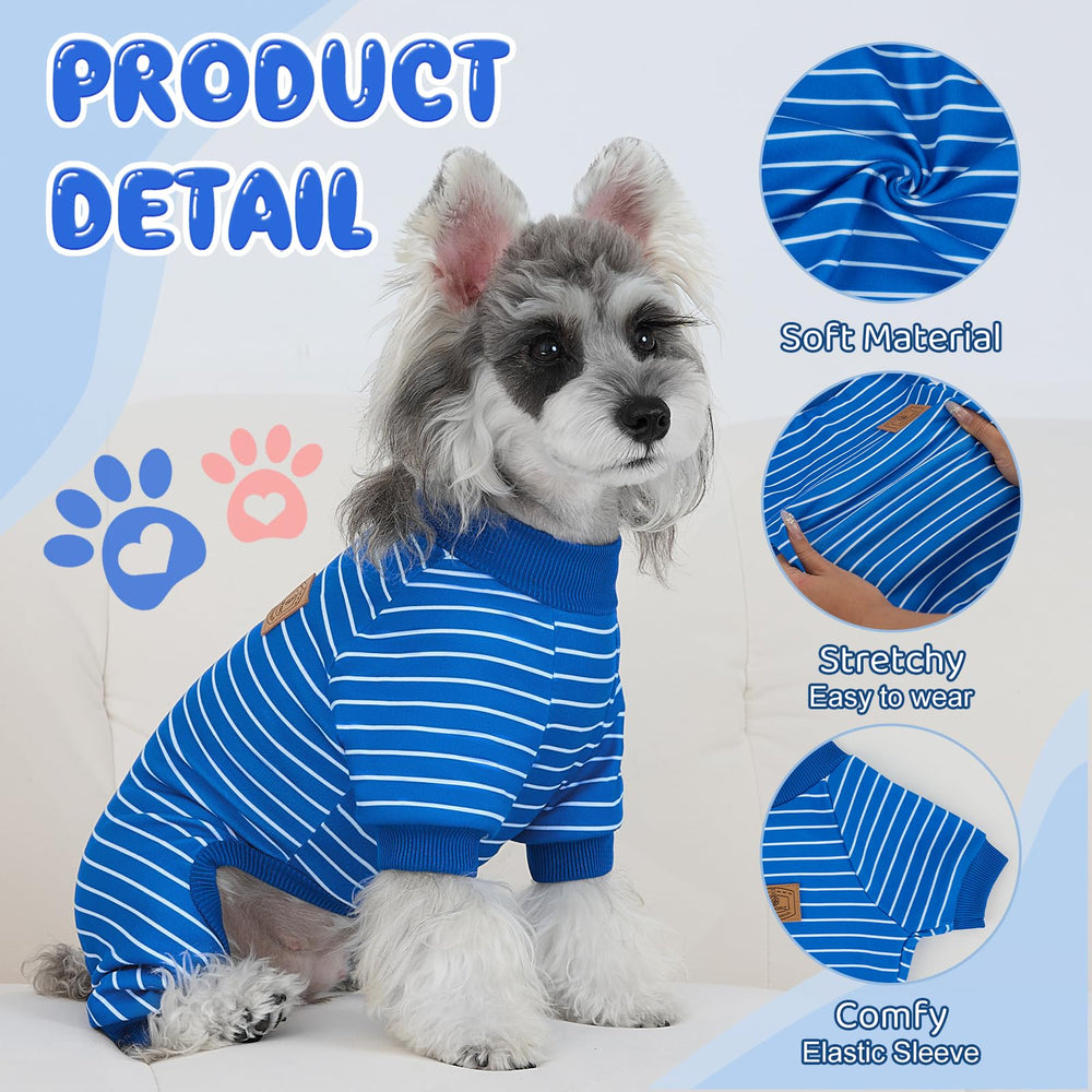 XPUDAC pijamas rayados azul, dorso del perro cómodo y abrigado