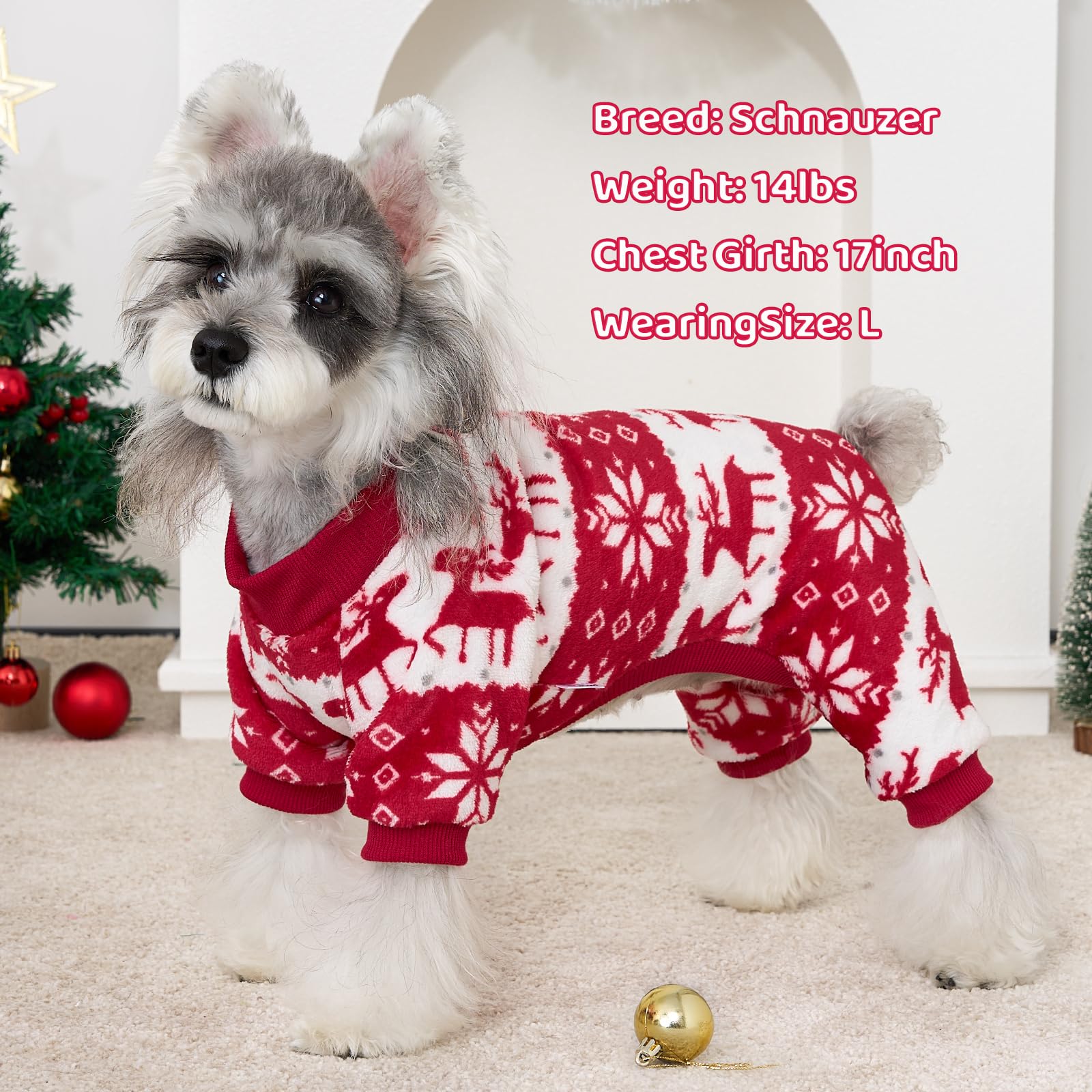 XPUDAC sudadera navidad para perro detalle de patrón rojo y blanco.