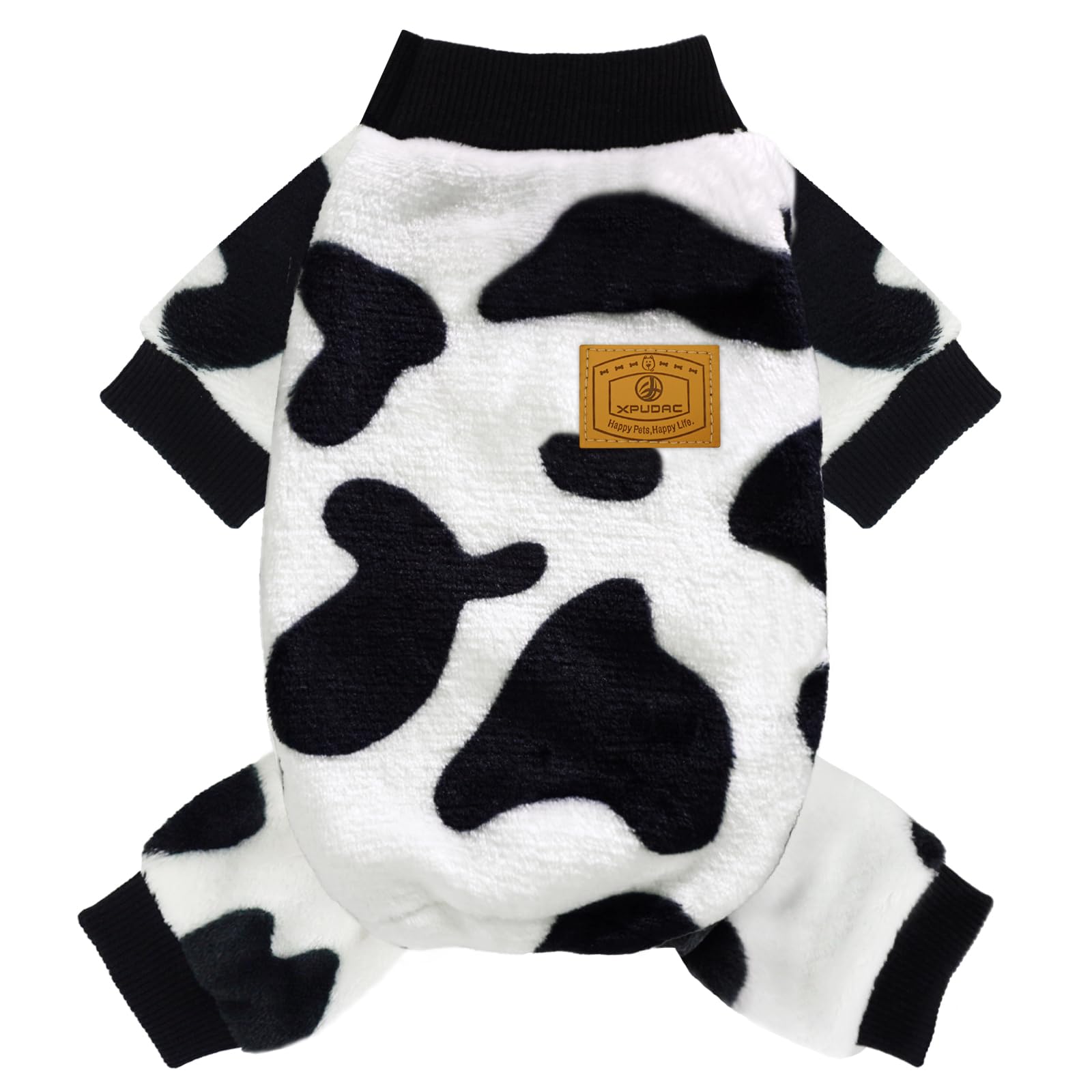 XPUDAC suéter para perro con diseño de vaca, vista frontal, cálido y cómodo