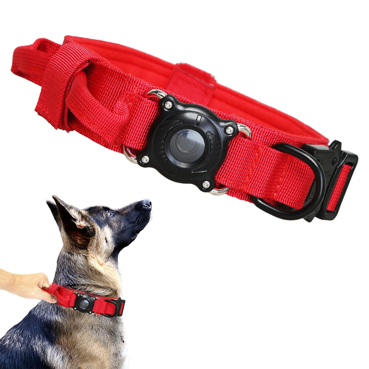 Xqpetlihai collar AirTag resistente, vista frontal, ideal para uso diario al aire libre.