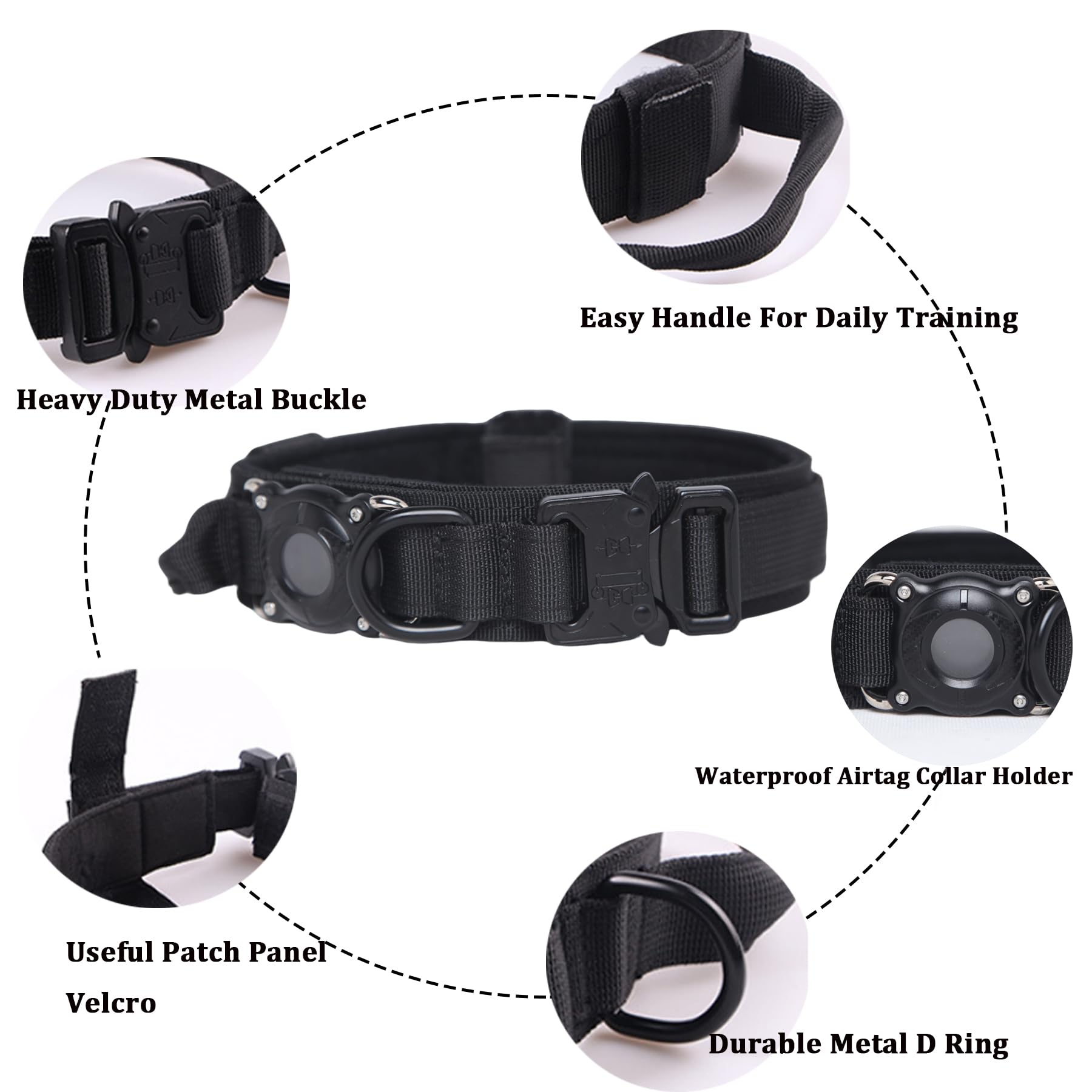 Xqpetlihai collar de nylon 1000D, duradero para perros grandes
