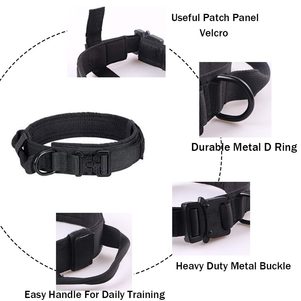 Xqpetlihai collar militar ajustable con hebilla metal resistente para perros grandes