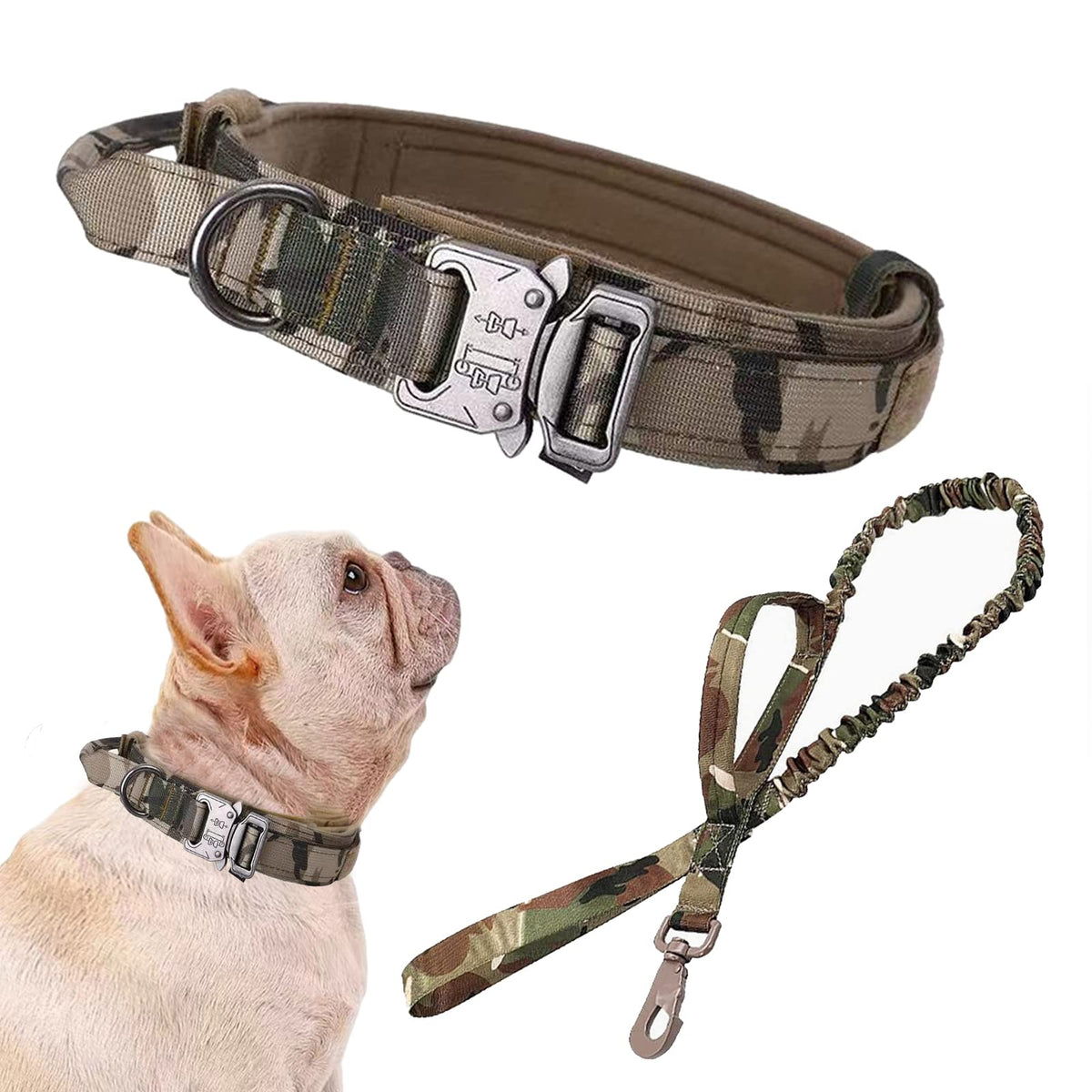 Xqpetlihai collar militar ajustable en camuflaje para perros grandes, cómodo y duradero.