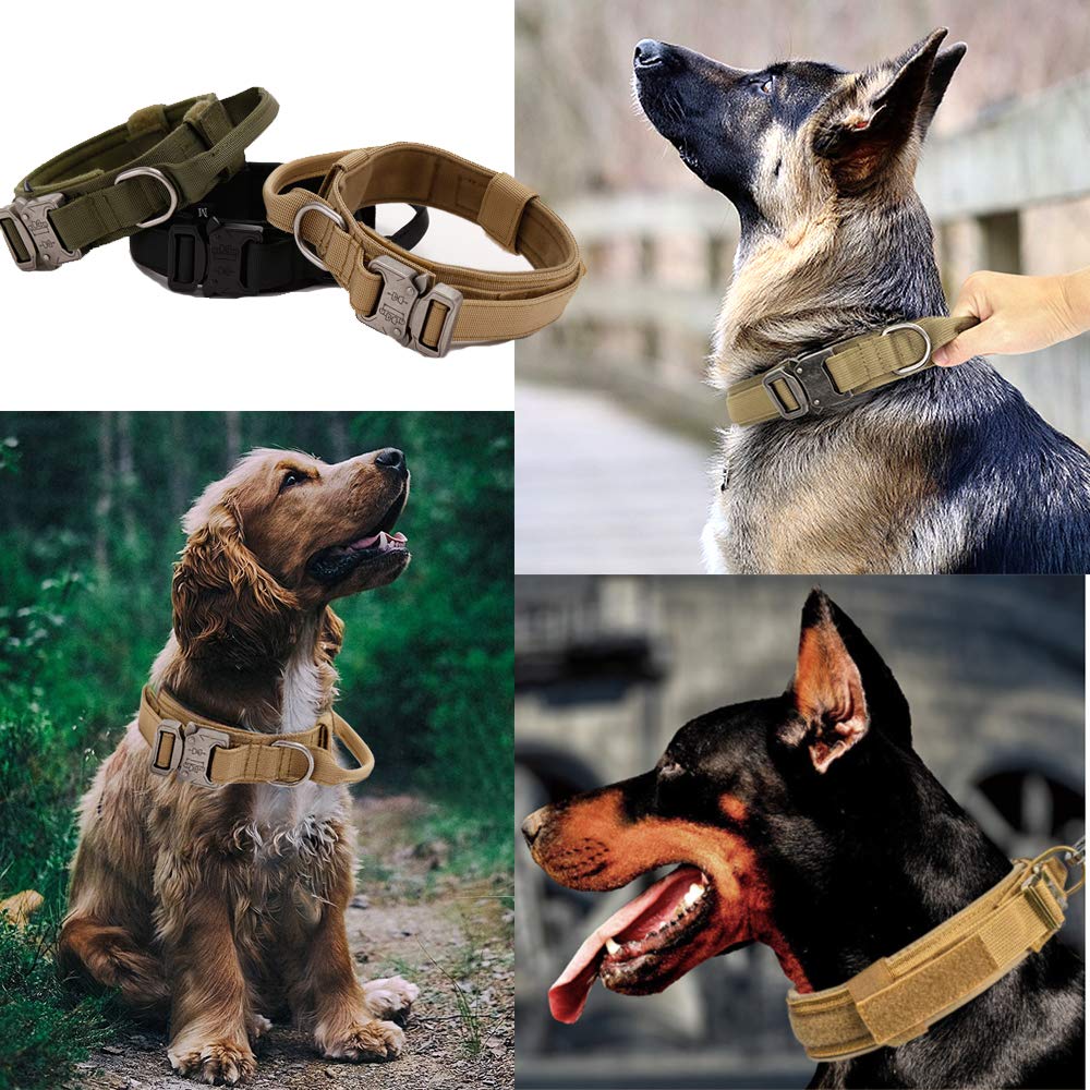 Xqpetlihai collar táctico marrón para perros medianos y grandes, resistente