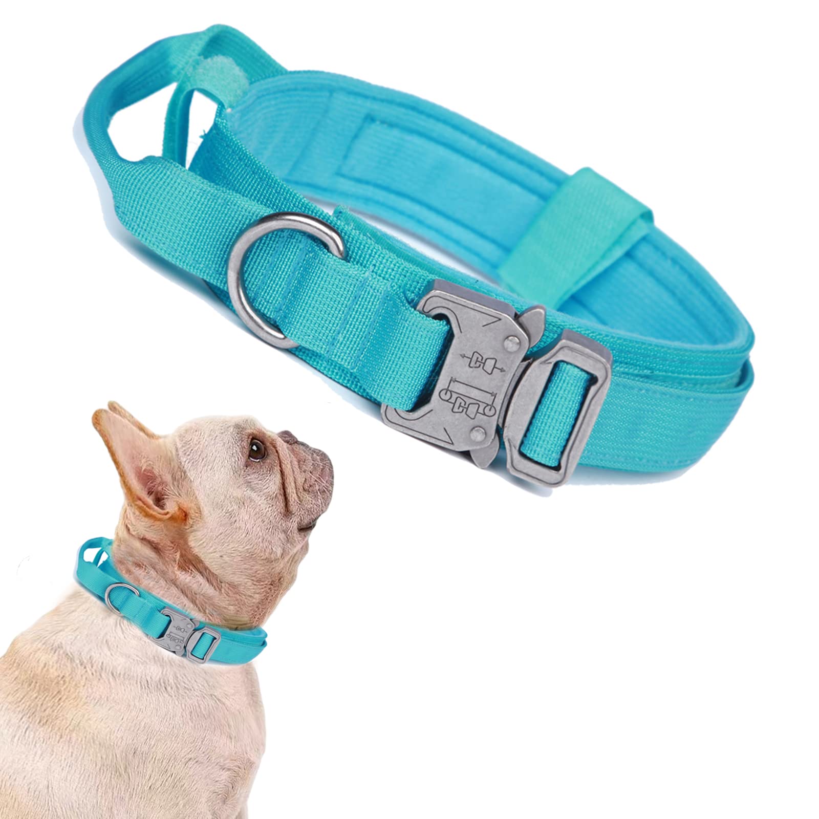Xqpetlihai collar táctico de nylon 1000D azul, ideal para perros grandes.
