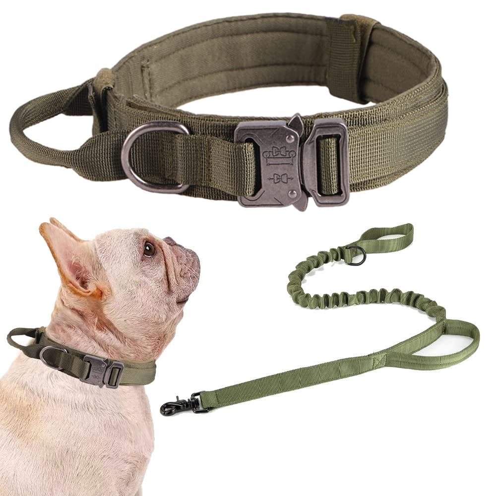 Xqpetlihai collar táctico de nylon verde, duradero y cómodo para perros grandes.