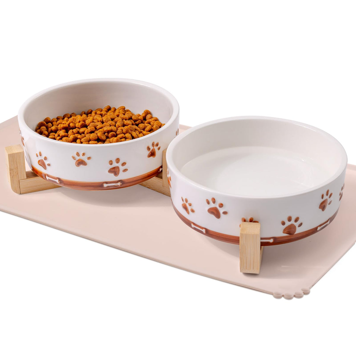 XRBEOU tazón cerámico con base de madera estable para perros pequeños.