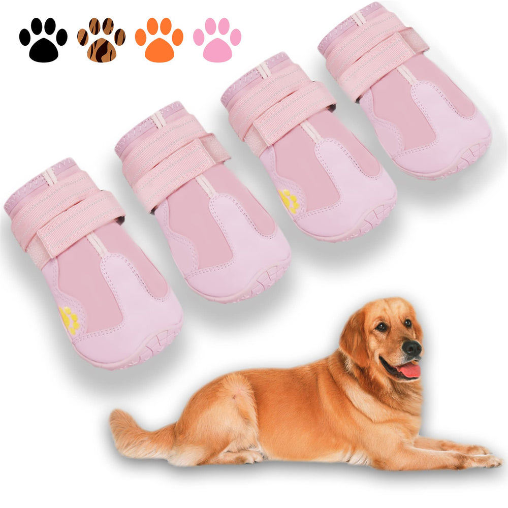 Botas XSY&G para perro rosa, vista frontal; protección contra frío y lluvia.