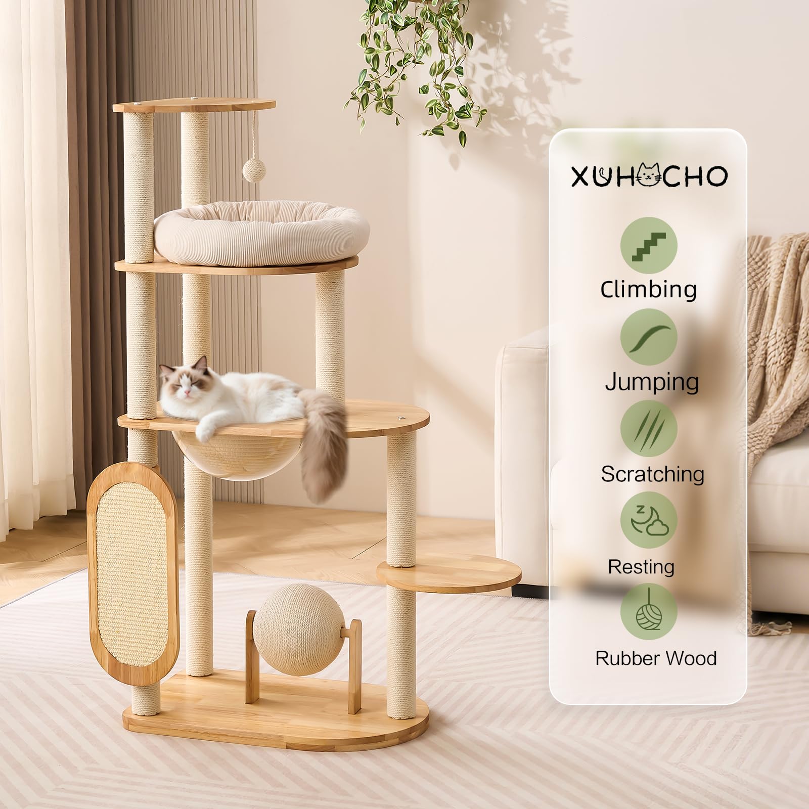 XUHOCHO torre para gatos con nido de algodón, refugio cómodo para siestas