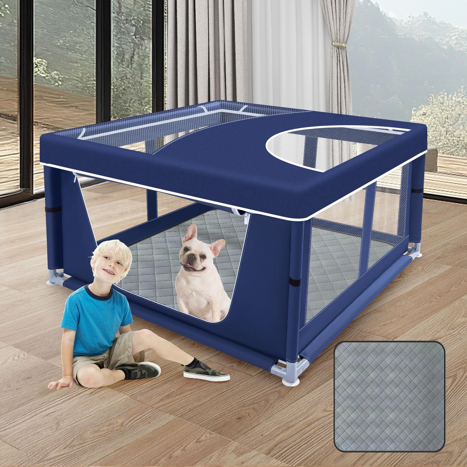 XVISHX corral perros 42x42 vista general, espacio amplio para jugar