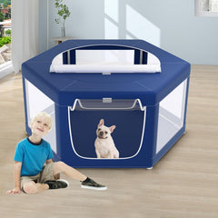 XVISHX parque para perros hexagonal de 45x45 pulgadas, espacio seguro para cachorros.
