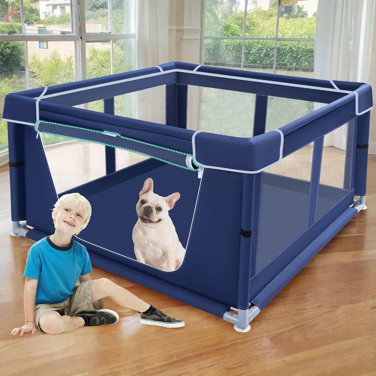 XVISHX pen de juego para perros 42x42, espacio amplio y seguro para jugar.