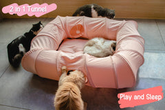 XxingSheep túnel para gato con cuatro accesos y pelotas colgantes para interacción.