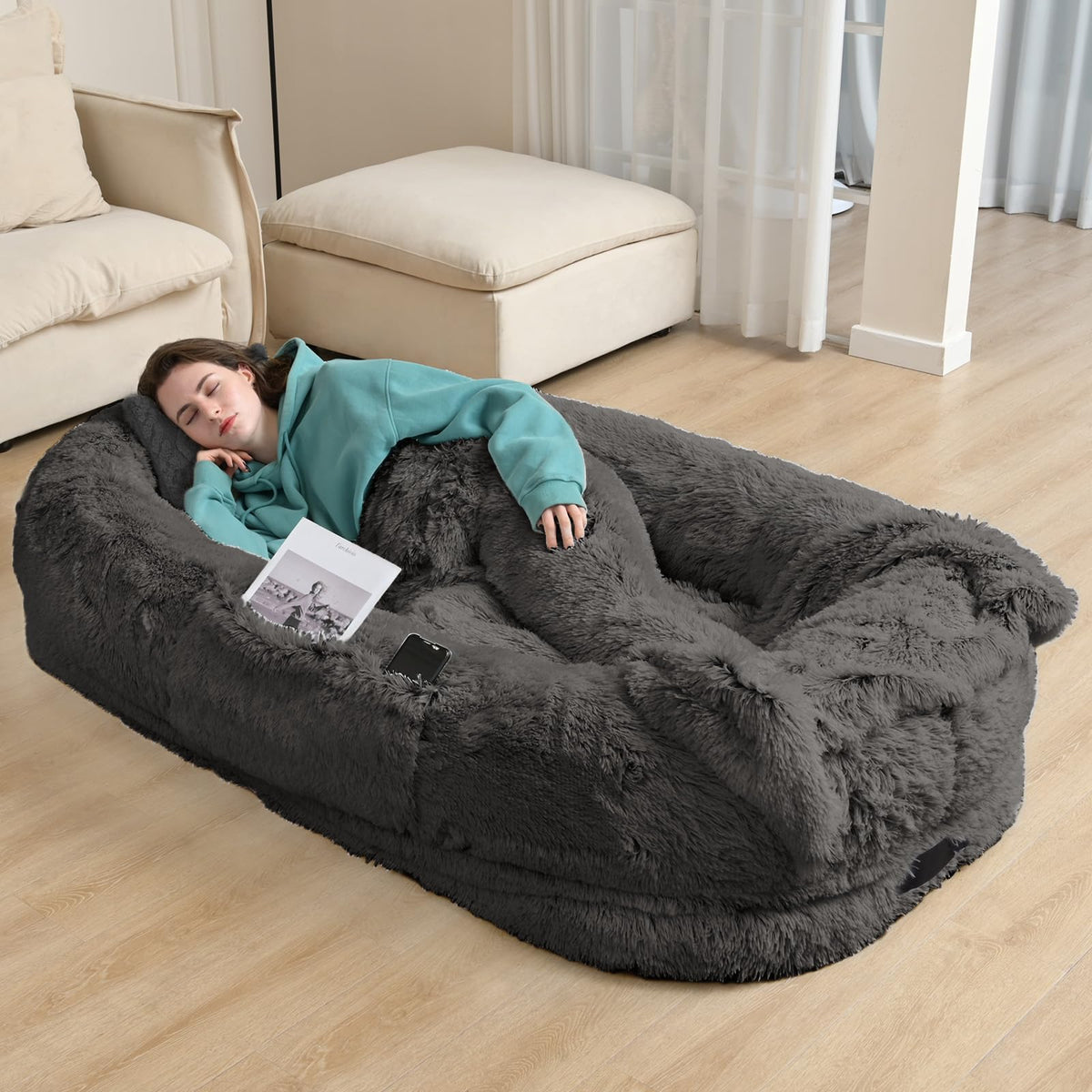 yaem cama humana para perros, tamaño grande, ideal para descansar junto a la familia