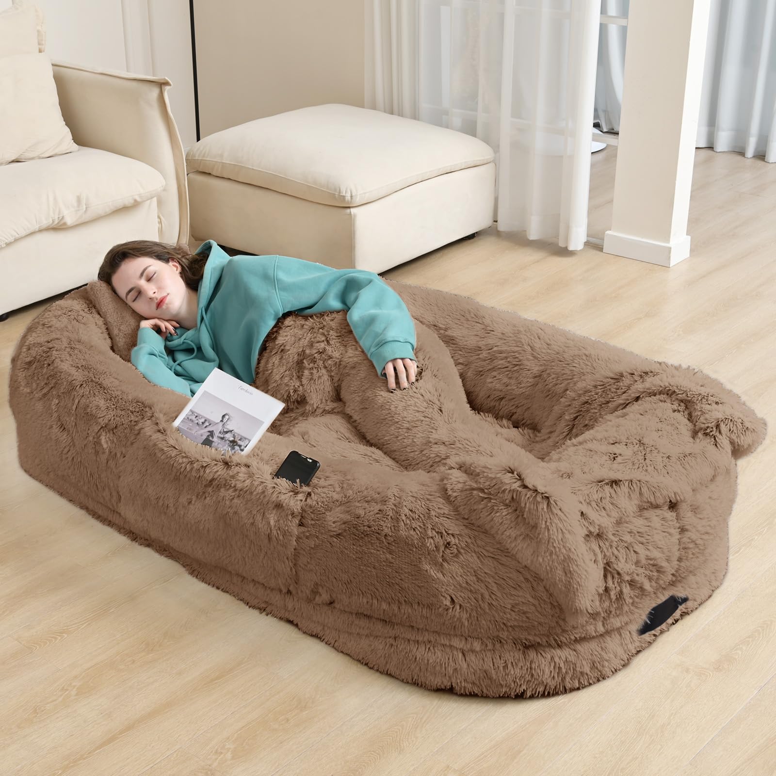YAEM Cama humana para perros con funda de piel sintética lavable para descanso cómodo