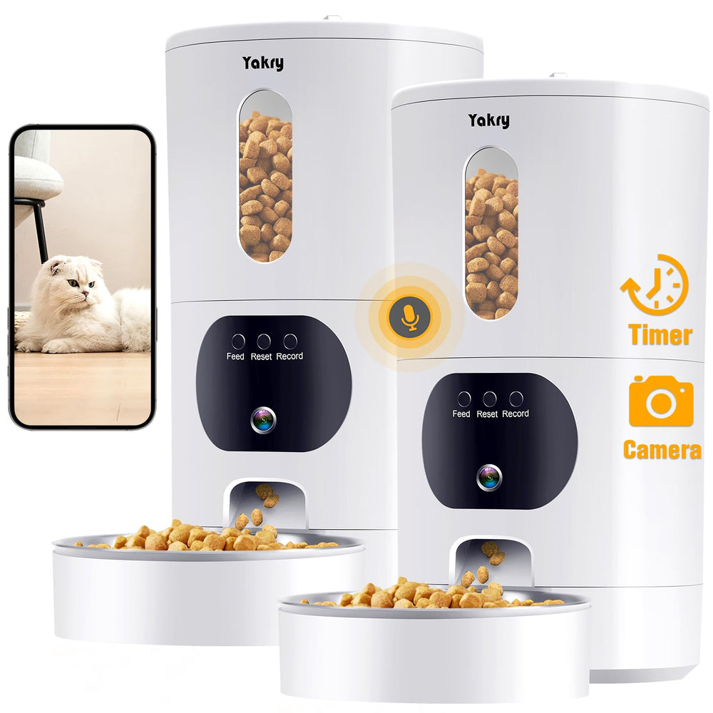 Yakry alimentador automatico para gatos con camara, control remoto de porciones.