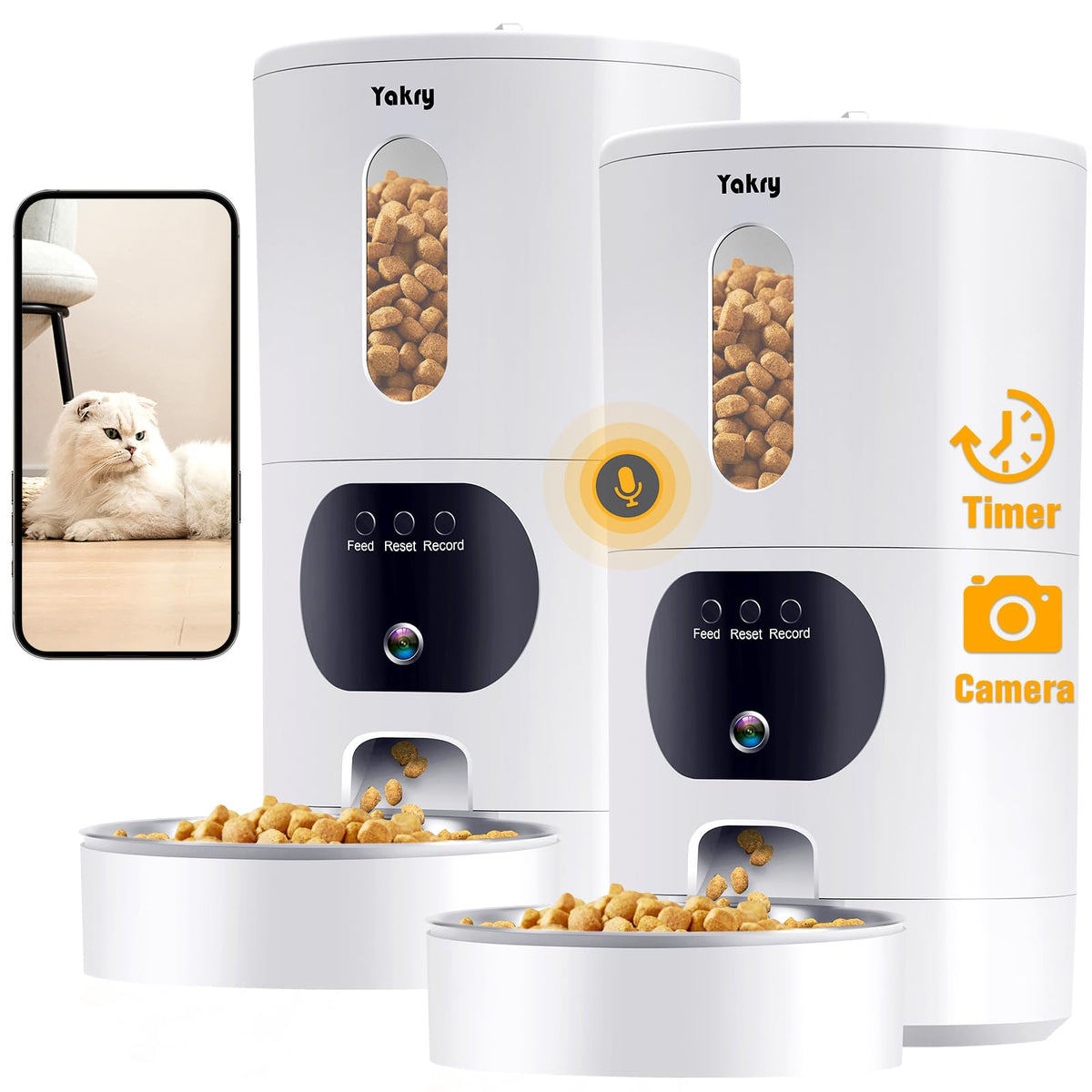 Yakry alimentador automatico para gatos con camara, control remoto de porciones.