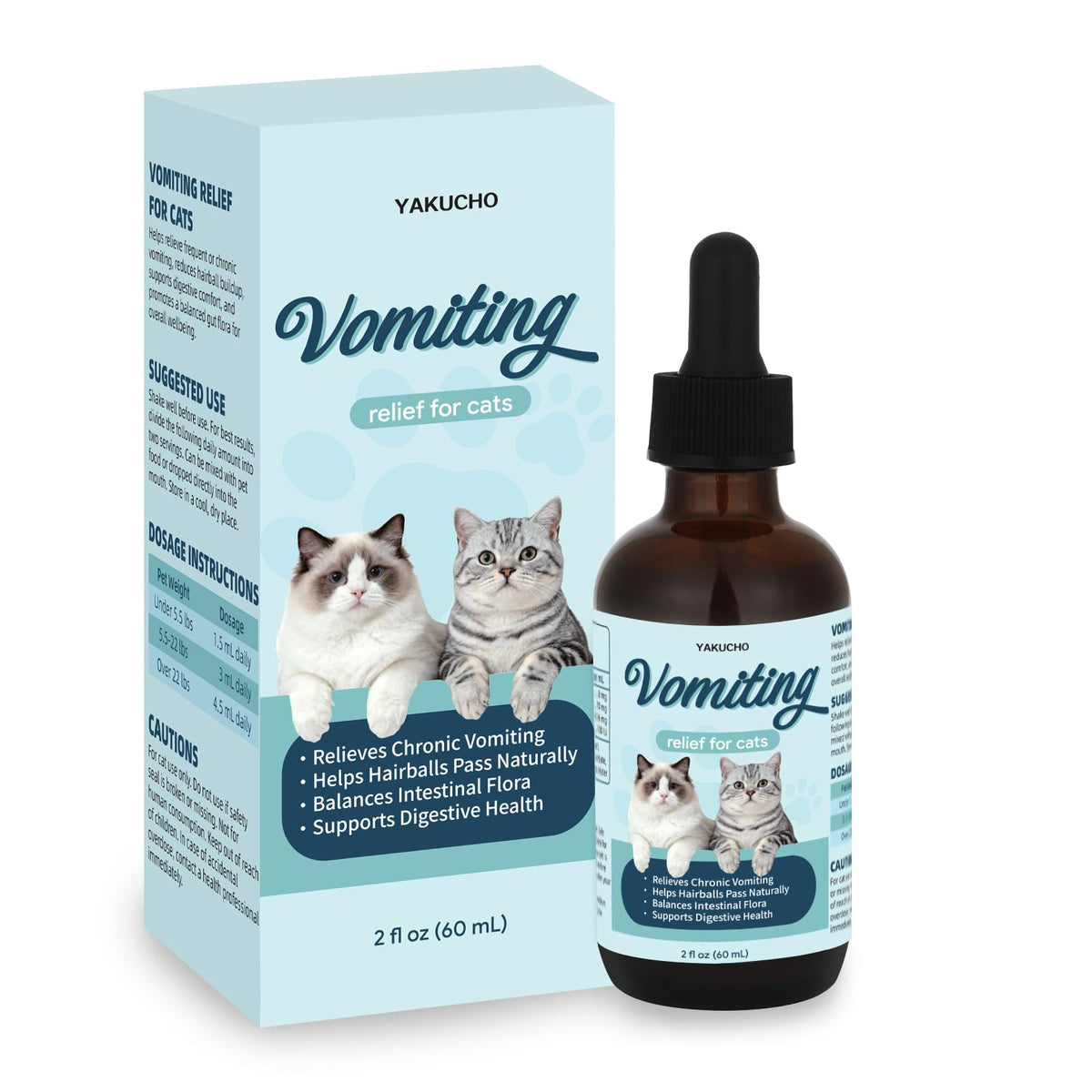 Yakucho alivio de vómitos para gatos: gotas fáciles de administrar para confort estomacal.