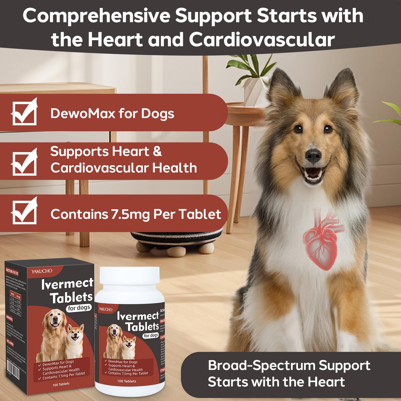 Yakucho Apoyo circulatorio para perros: tabletas 7,5 mg que favorecen la circulación.