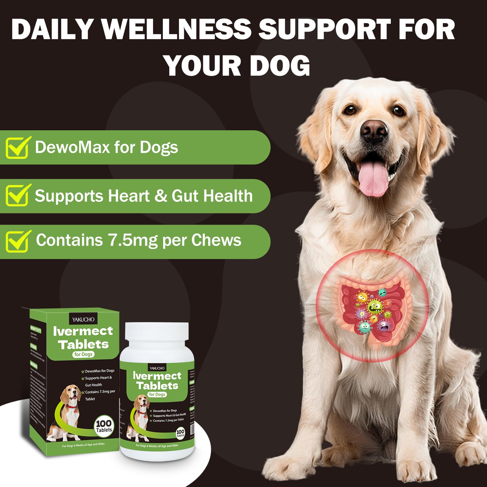 Yakucho lvermect-tabletas-perro-equilibrio-intestinal: mantiene un balance digestivo cómodo
