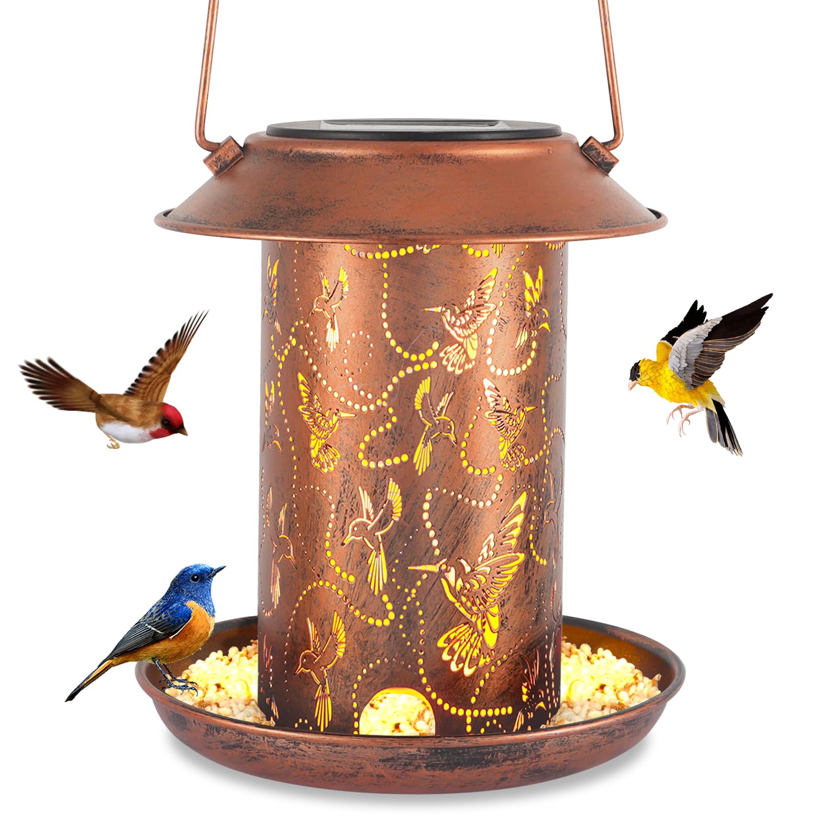 Yamodoor alimentador de pájaros con lámpara solar para jardín iluminado