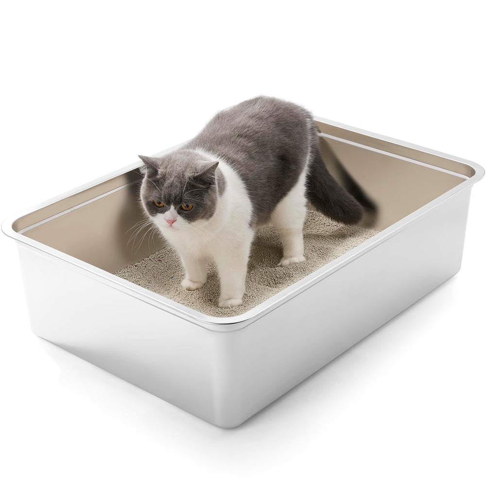 Yangbaga caja de arena acero inoxidable grande, espacio extra para gatos grandes.