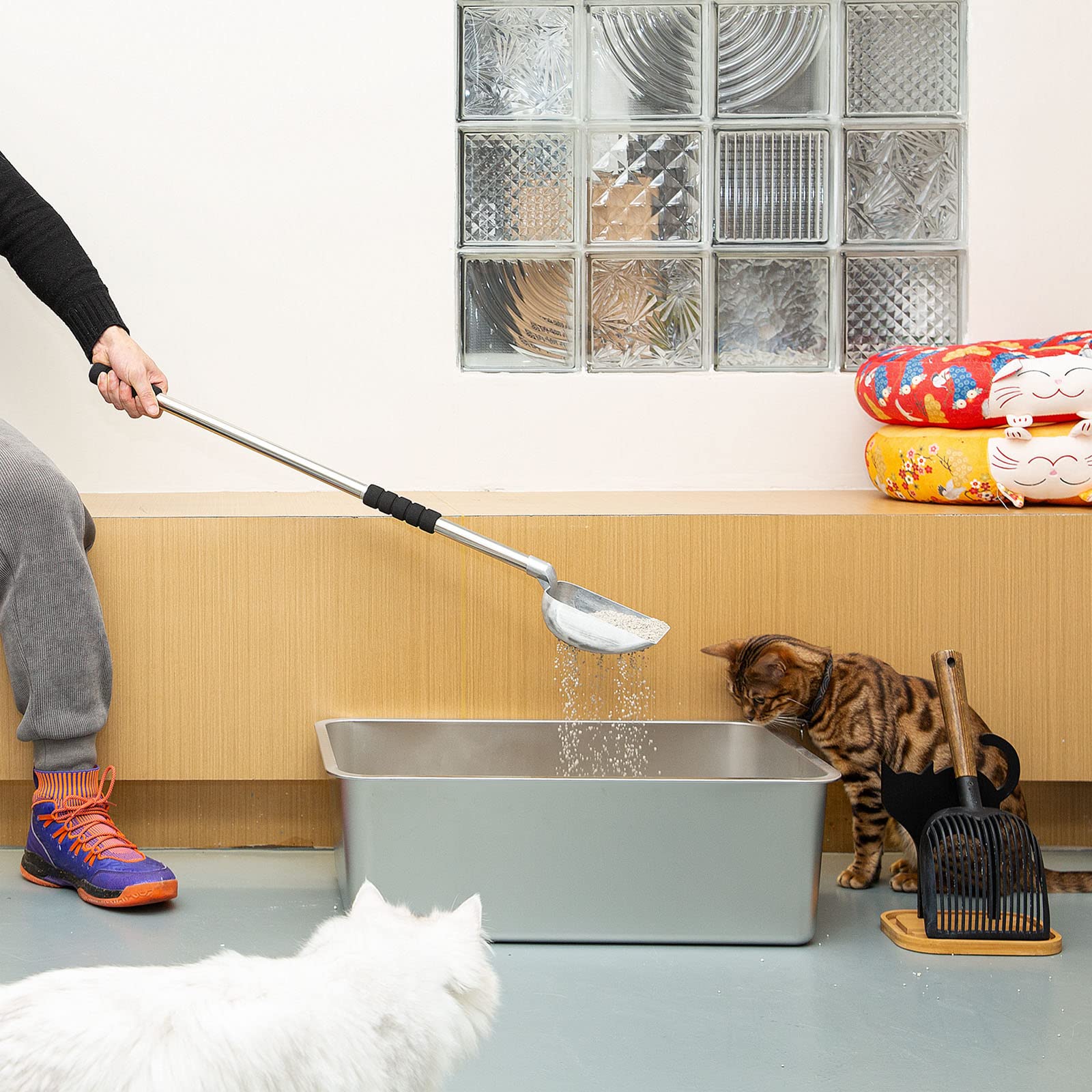 Yangbaga cazo con pala profunda para arena de gato reduce residuos en una pasada.