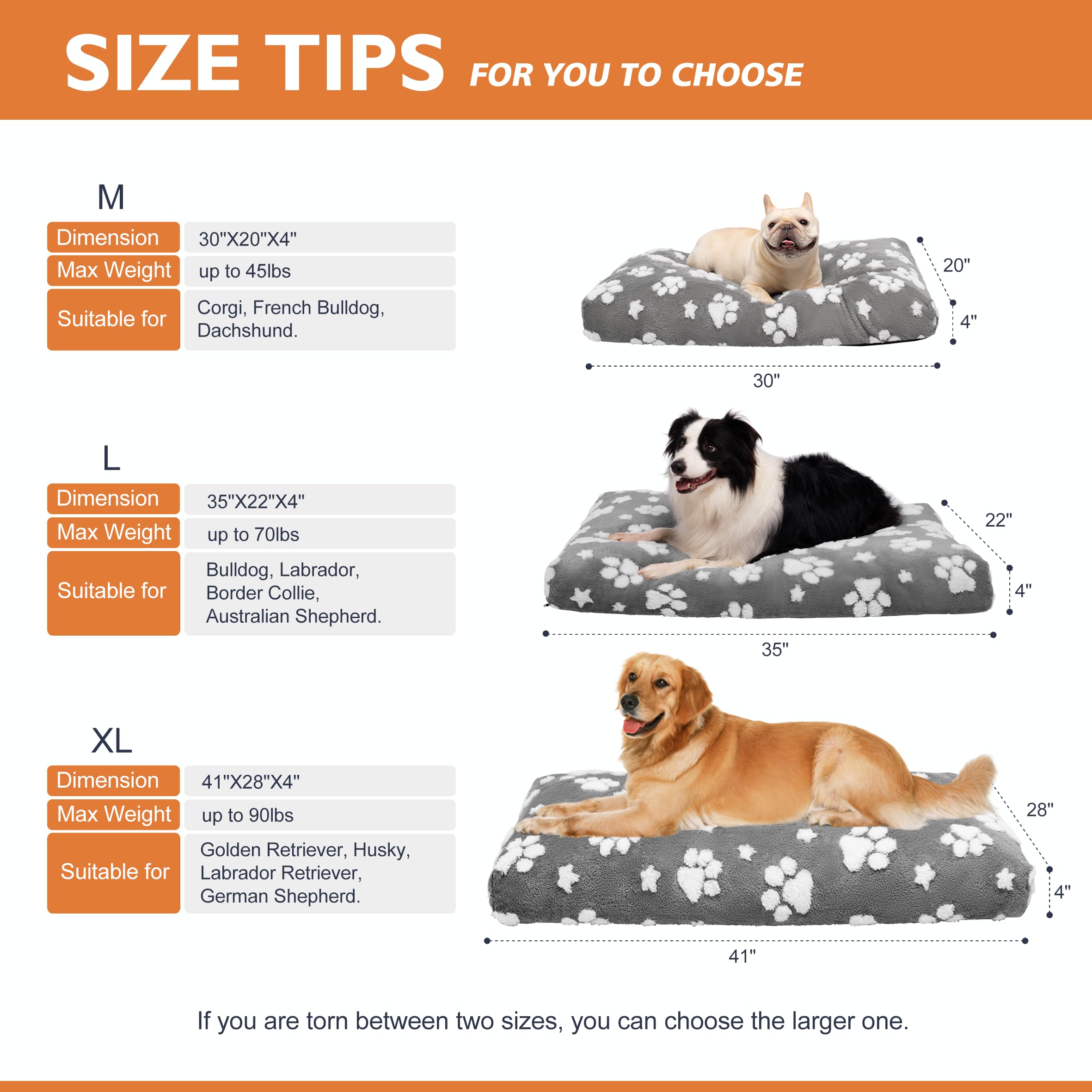Cama Yaning para perros grandes, tono gris con huella, estilo hogareño.
