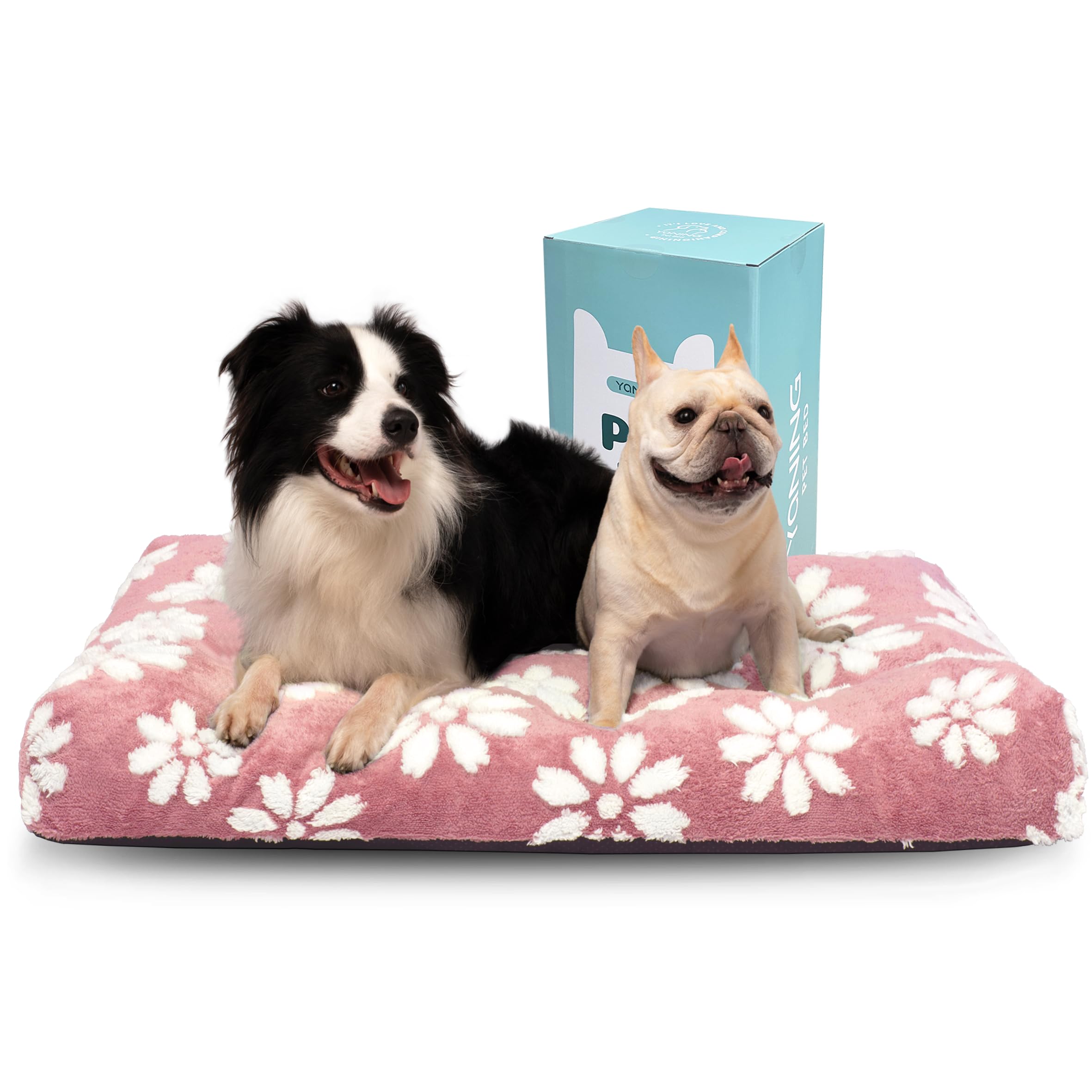 Yaning cama extragrande para perros con flor rosa, confort suave para dormir profundo